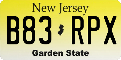 NJ license plate B83RPX