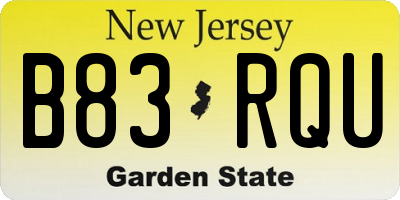 NJ license plate B83RQU