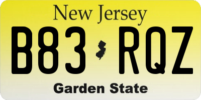 NJ license plate B83RQZ