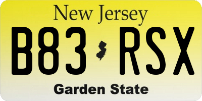 NJ license plate B83RSX