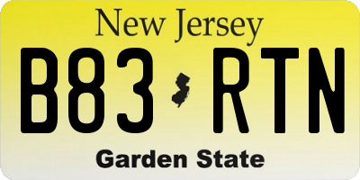 NJ license plate B83RTN