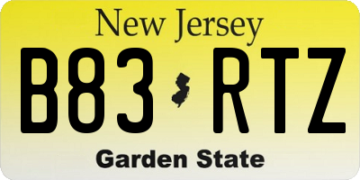 NJ license plate B83RTZ