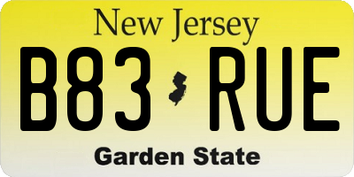 NJ license plate B83RUE