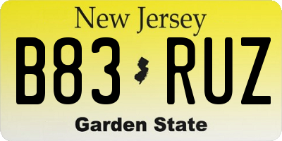 NJ license plate B83RUZ