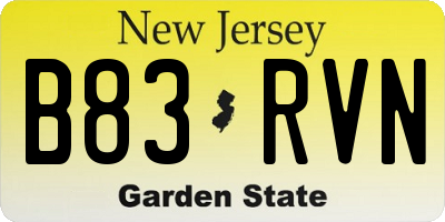 NJ license plate B83RVN