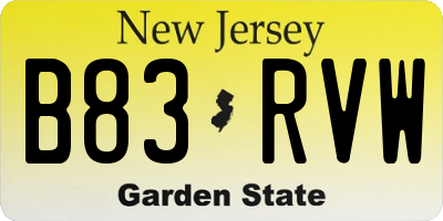 NJ license plate B83RVW