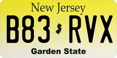 NJ license plate B83RVX