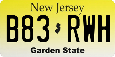 NJ license plate B83RWH