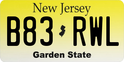 NJ license plate B83RWL