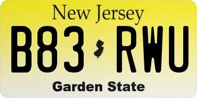 NJ license plate B83RWU
