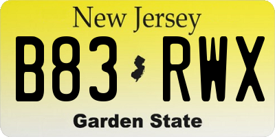 NJ license plate B83RWX