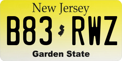 NJ license plate B83RWZ