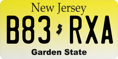 NJ license plate B83RXA