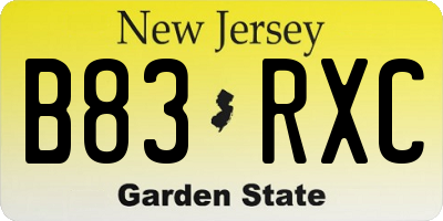 NJ license plate B83RXC