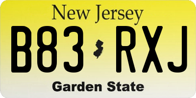 NJ license plate B83RXJ