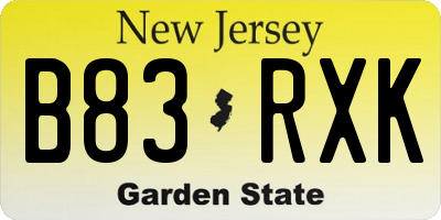 NJ license plate B83RXK