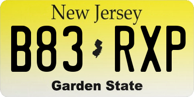 NJ license plate B83RXP