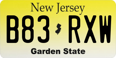 NJ license plate B83RXW