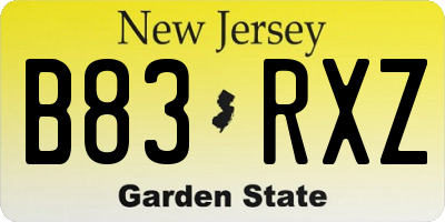 NJ license plate B83RXZ