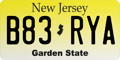 NJ license plate B83RYA