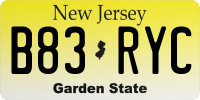 NJ license plate B83RYC