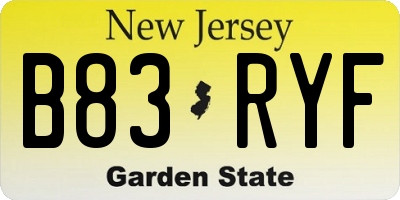 NJ license plate B83RYF