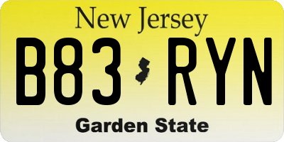 NJ license plate B83RYN