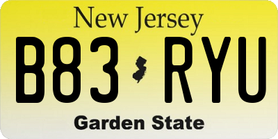 NJ license plate B83RYU