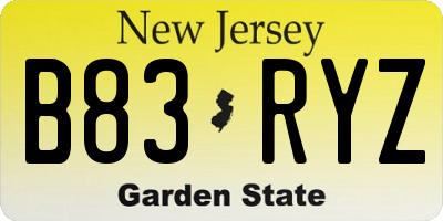 NJ license plate B83RYZ