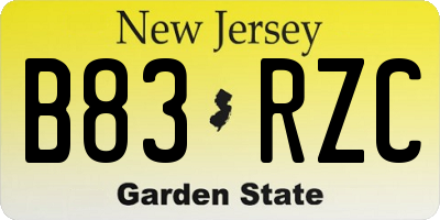 NJ license plate B83RZC