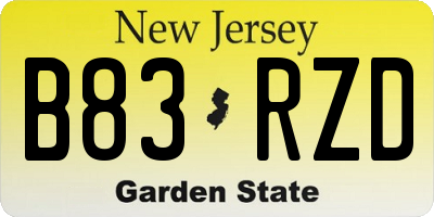 NJ license plate B83RZD