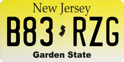 NJ license plate B83RZG