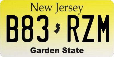 NJ license plate B83RZM