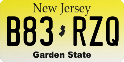 NJ license plate B83RZQ