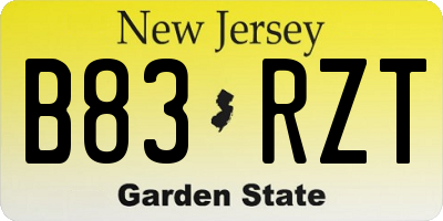 NJ license plate B83RZT