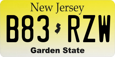 NJ license plate B83RZW