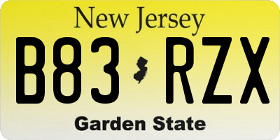 NJ license plate B83RZX