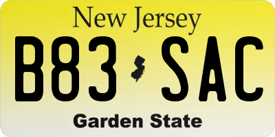NJ license plate B83SAC