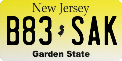 NJ license plate B83SAK