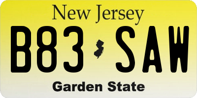 NJ license plate B83SAW