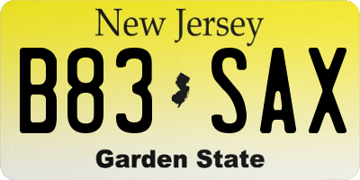 NJ license plate B83SAX