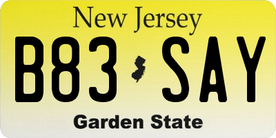 NJ license plate B83SAY