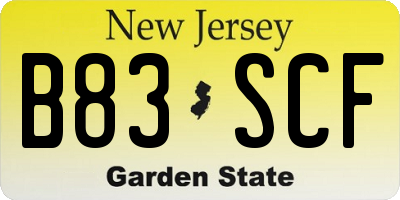 NJ license plate B83SCF