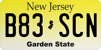 NJ license plate B83SCN