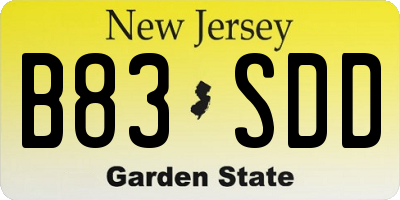 NJ license plate B83SDD