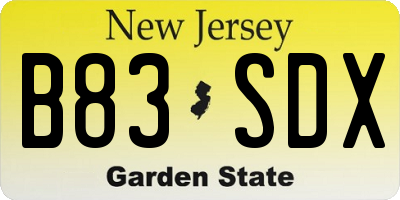 NJ license plate B83SDX