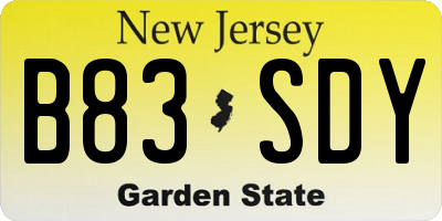NJ license plate B83SDY