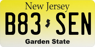 NJ license plate B83SEN