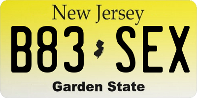 NJ license plate B83SEX