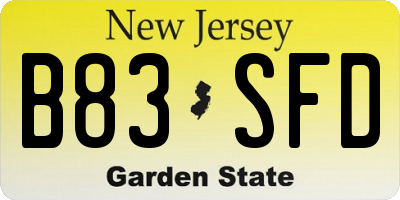 NJ license plate B83SFD